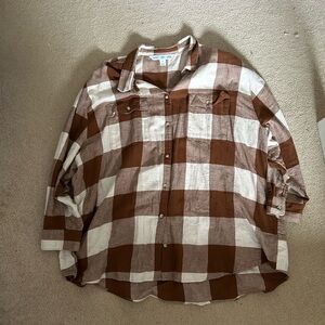Brown and White Checkered Boyfriend Style Shirt